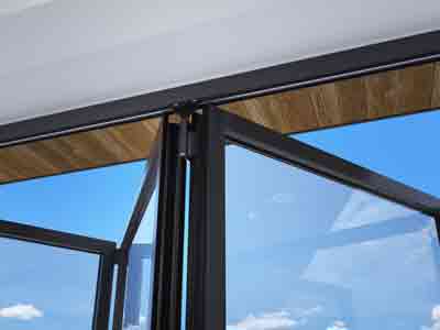 close up view of aluminium bifold doors track