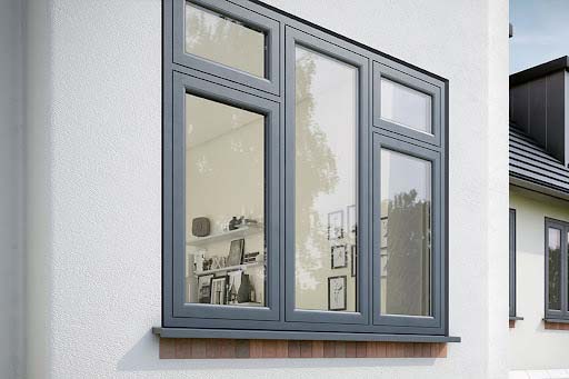 grey upvc flush casement windows on a modern house