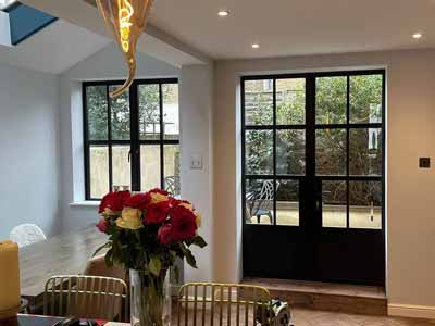 aluminium crittal style french doors in grey