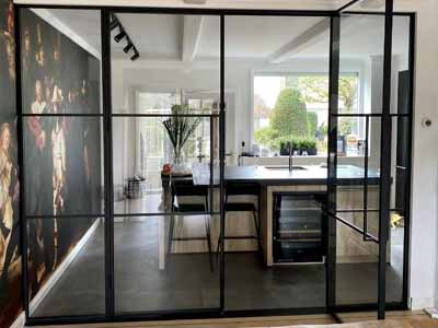 internal alumminium door with side panels in grey, heritage style