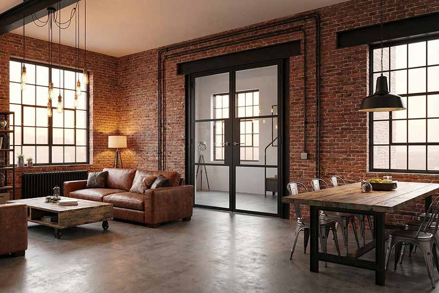 black internal korniche french doors industrial style