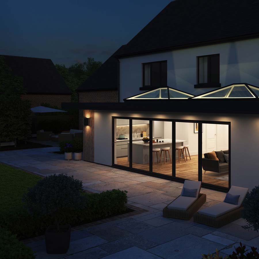 aluminium roof lanterns viewed at night