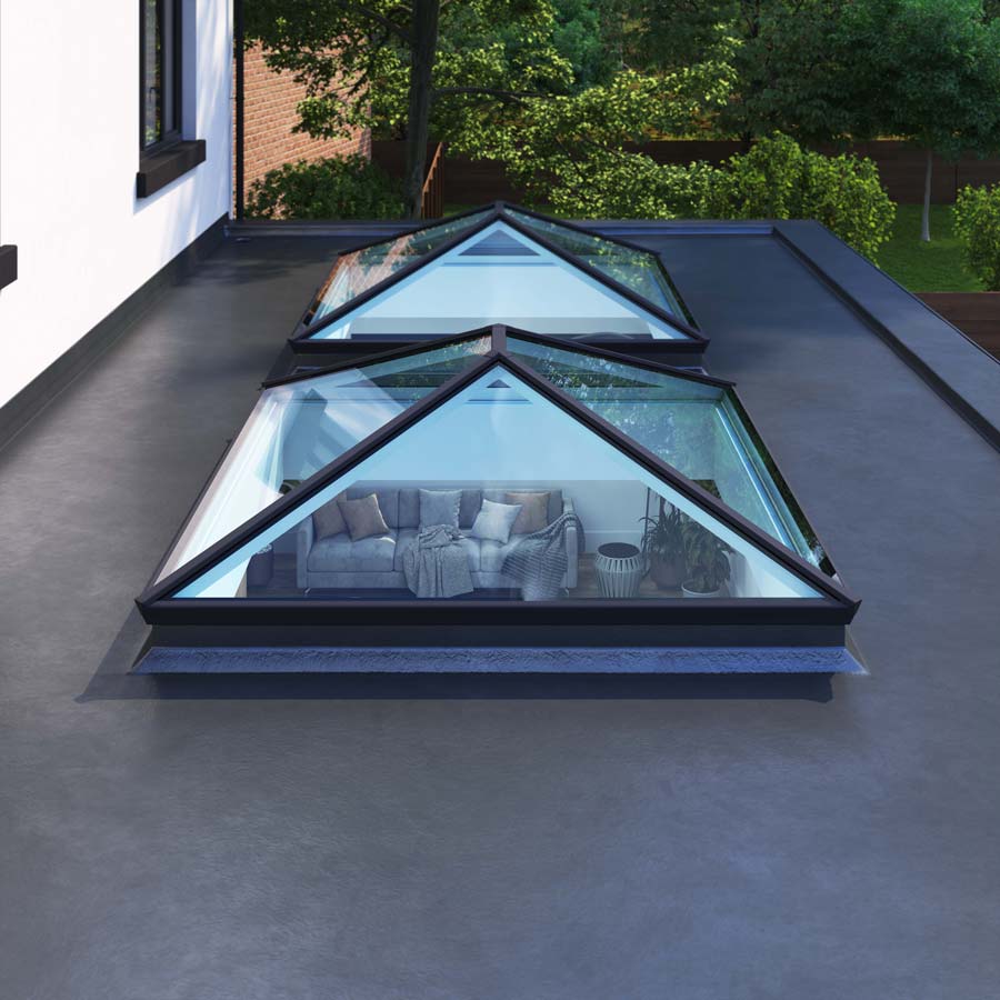 grey roof lanterns viewed from outside