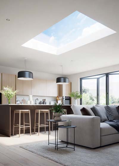 aluminium flat roof light inside view