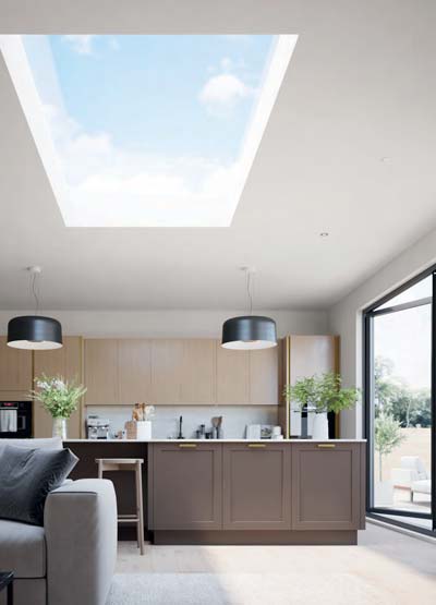 flat roof skylight view from inside the house